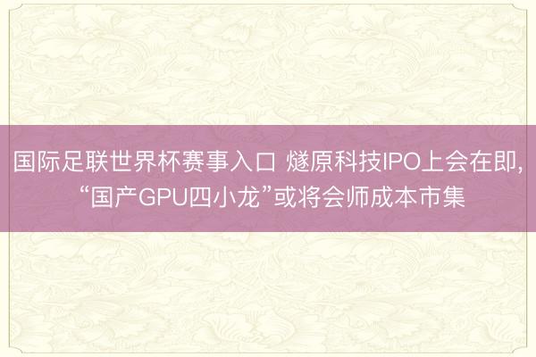 国际足联世界杯赛事入口 燧原科技IPO上会在即, “国产GPU四小龙”或将会师成本市集