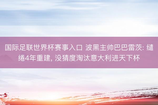 国际足联世界杯赛事入口 波黑主帅巴巴雷茨: 缱绻4年重建， 没猜度淘汰意大利进天下杯